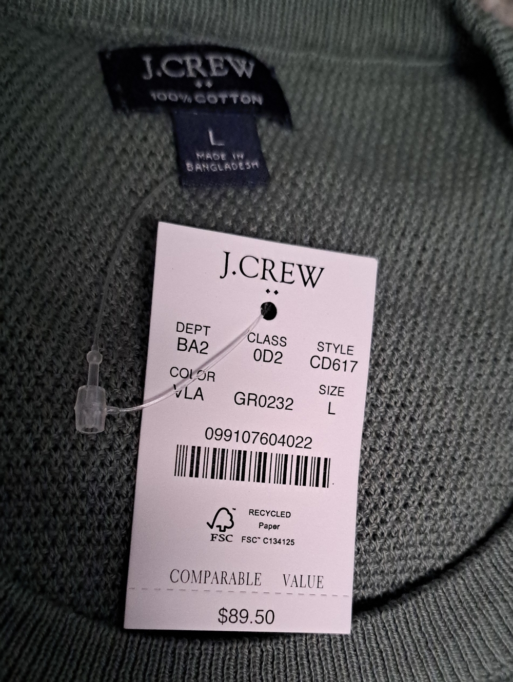 J. Crew Men’s Crewneck Sweater in Dusty Sage Green Size Large - Picture 4 of 4
